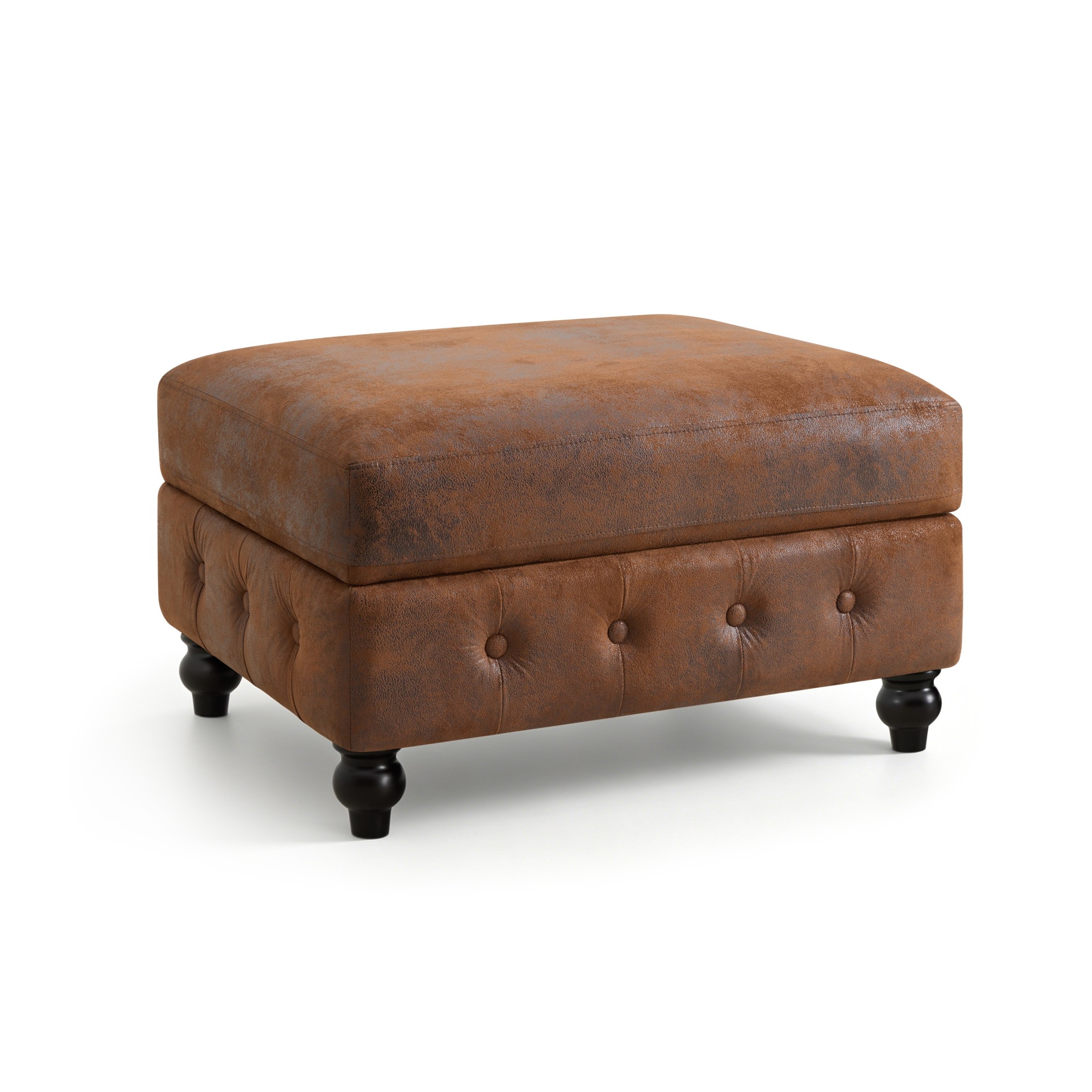Christopher Knight Home Modern Rectangle Storage Ottoman, Tufted Faux Suede Footrest, Wood Legs, Brown