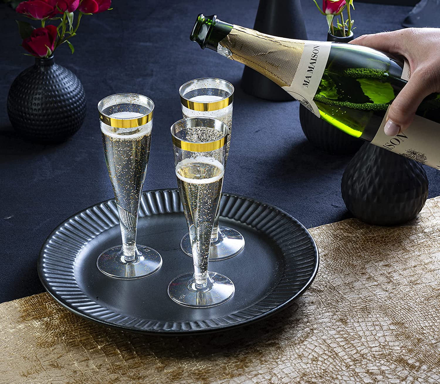 Decorrack 24 Champagne Flutes, Disposable Plastic Champagne Glasses, Size: One Size