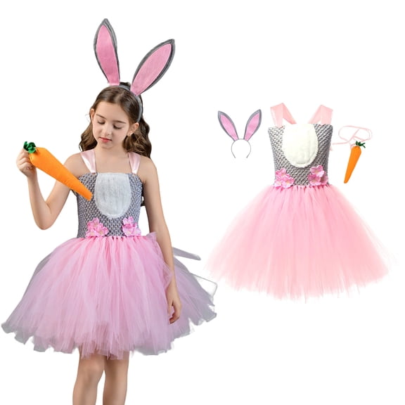 Easter Bunny Kids Sleeveless Tutu Tulle Dresses and Headband Set Dress up Party Outfit Kids Outfits 6-7 Years