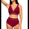 thumbnail image 2 of Bikini de Cintura Alta de para Mujer, Traje de Baño con Cuello en V y Control de Abdomen. Vino Tinto XL, 2 of 7
