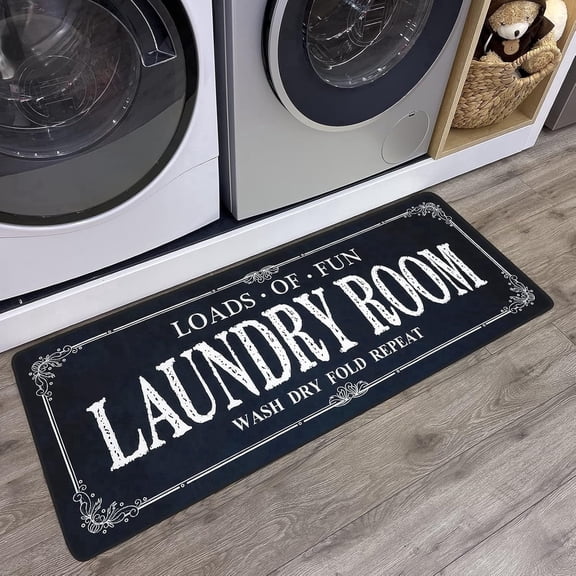 Non Slip Laundry Runner Rug - Farmhouse Kitchen Floor Mat for Mudroom and Bathroom - Black, 16 X 48 Inches