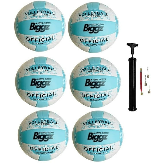 Biggz Beach Volleyball Soft Touch Official Size 5 (6 Pack) with (1) Ball Hand Pump