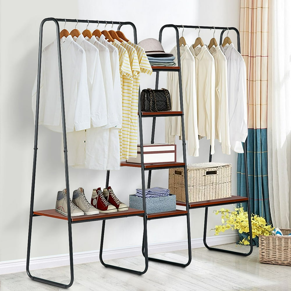 metal garment rack with shelves