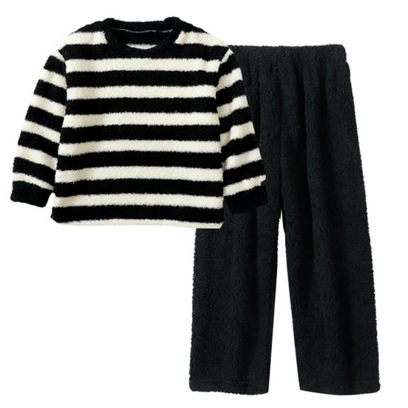 GBSYEWXS Casual Teen Girls Outfits Sets Crew Neck Long Sleeve Striped Print Sweater Pant Loungewear Outfit Set Black Size 5-6 Years