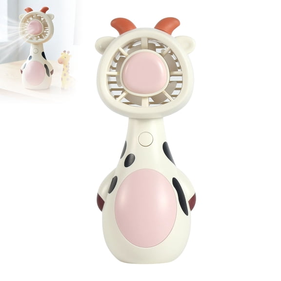 Cute Animal Giraffe Cow Handheld Mini Fan, USB DC Rechargeable Portable Pocket Fan, 2-In-1 Desktop Standing Quiet Personal Cooling Fan for Outdoor Dorm Summer 5.90 × 2.16 Inch