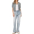 thumbnail image 2 of INSPIRE CHIC Summer Short Sleeve Cardigans Sweater Casual Cable Knit Button Down Crewneck Lightweight Sweater Tops XS Grey, 2 of 6