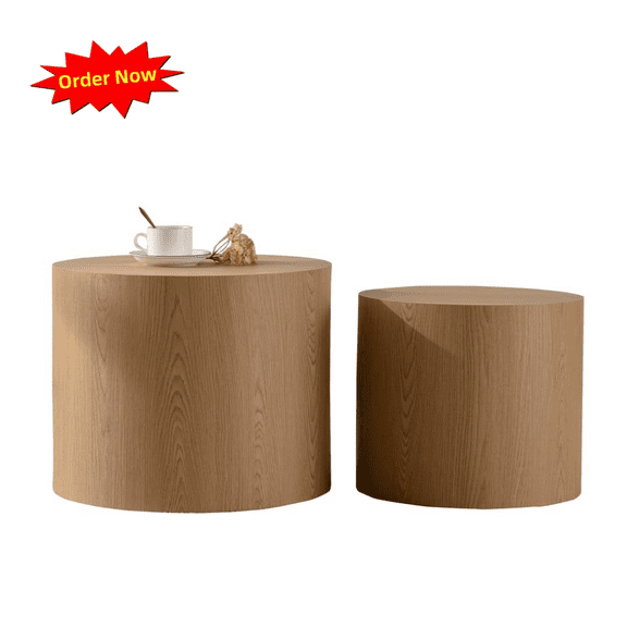Tcbosik Nesting Coffee Tables Set of 2, Modern Center Table for Living Room, Side Table for Bedroom, No Assembly Required, Natural Wood