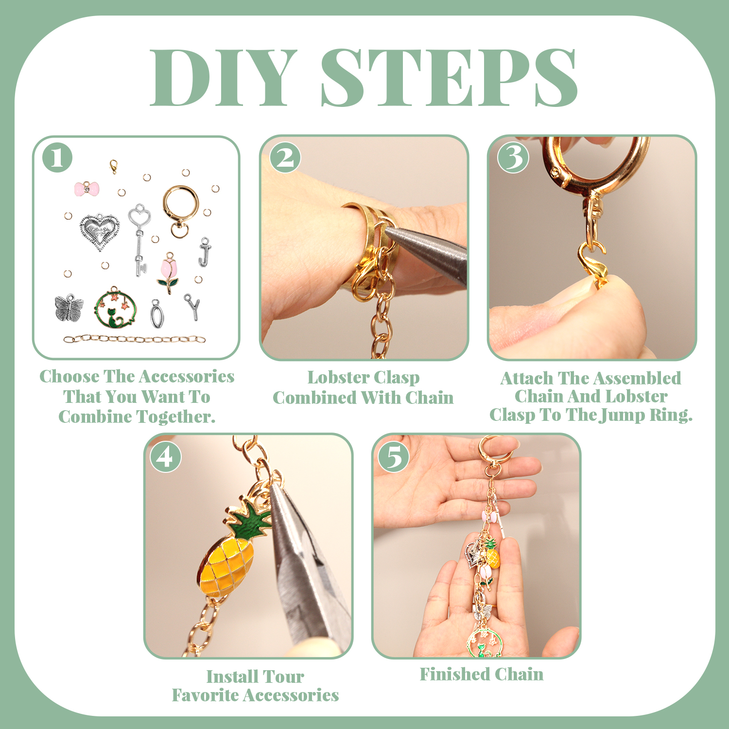 326 Pcs Charms Lip Gloss Keychain Making Kit, DIY Craft Supplies with Charms, Key Chain Hook, Jump Rings, Lobster Clasps, Extender Chains and Jewelry Plier