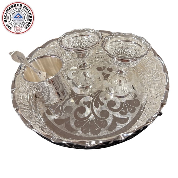 925 Sterling Silver 8.0 inch Hallmarked Exclusive Puja Set - 8.0" Set #02