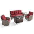 thumbnail image 3 of Opohoro 5 Pieces Outdoor Conversation Set with 43" Metal Fire Pit Table, Gray Rattan Sofa Set with Swivel Rocker Chairs and End Table, Red for Patio Backyard, 3 of 16