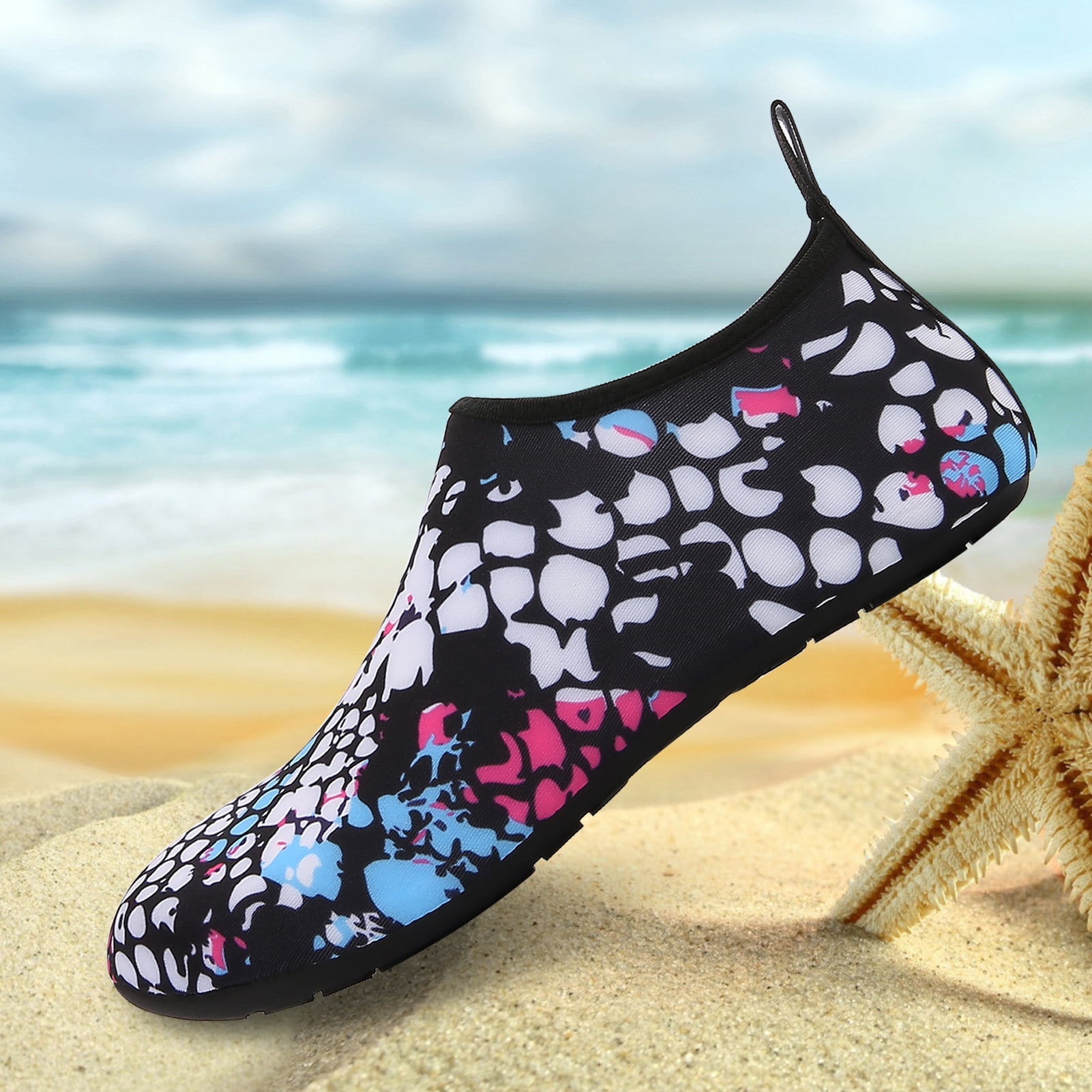Men and Women a Slip On Barefoot Quick-Dry Beach Aqua Yoga Water Shoes (Fishnet/White, 4-5 Women)