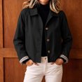 thumbnail image 2 of RYRJJ Womens Cropped Trench Coat Lightweight Lapel Single Breasted Jacket Fall Windbreaker Fashion Outerwear with Plaid Lining, 2 of 8