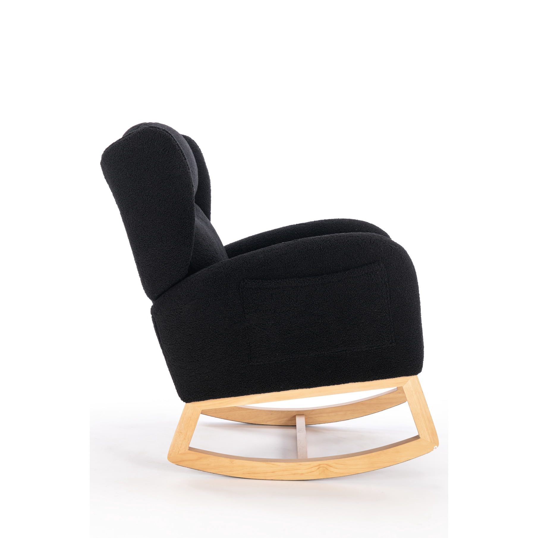 Simple Assembly Rocking Chair In Black Fabric For Living Area With And Wooden Frame