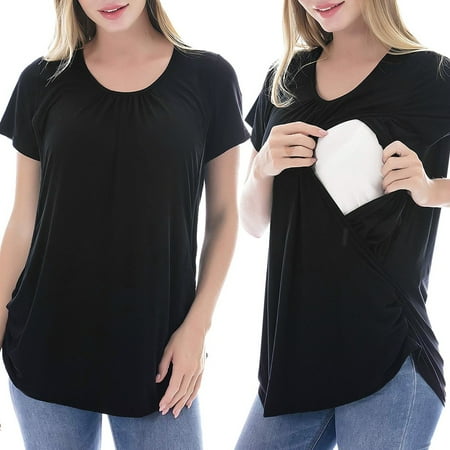 

Maternity Clothes Women Maternity Short Sleeve Solid Color Nursing Tops T-shirt For Breastfeeding
