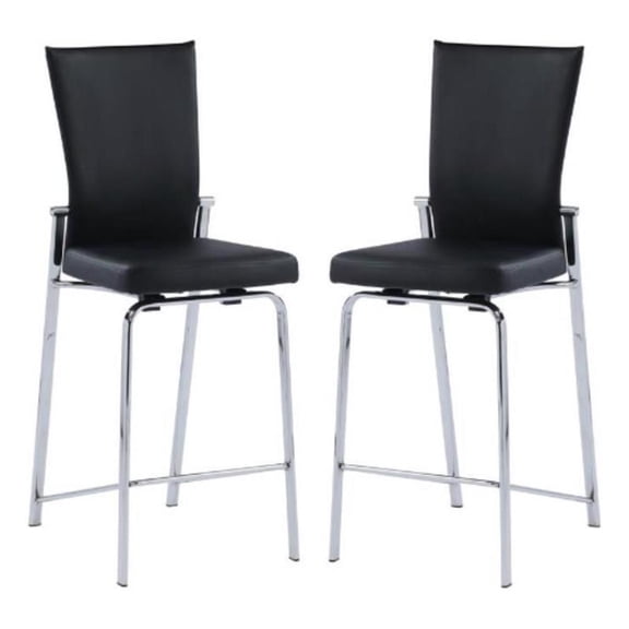 Home Square 42" Motion Back Metal Counter Stool in Black & Chrome - Set of 2