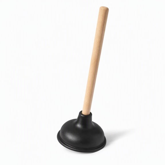 YEMNPIOS 1 Pc 18 Inch Toilet Plunger Wooden Handle Heavy Duty Rubber Suction Cup for Sink Drain Black