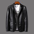 thumbnail image 1 of Nueva chaqueta de cuero de traje negro atractivo para hombre, abrigo holgado de tendencia, ropa de otoño para hombre, chaqueta de cuero de locomotora para hombre, 1 of 4