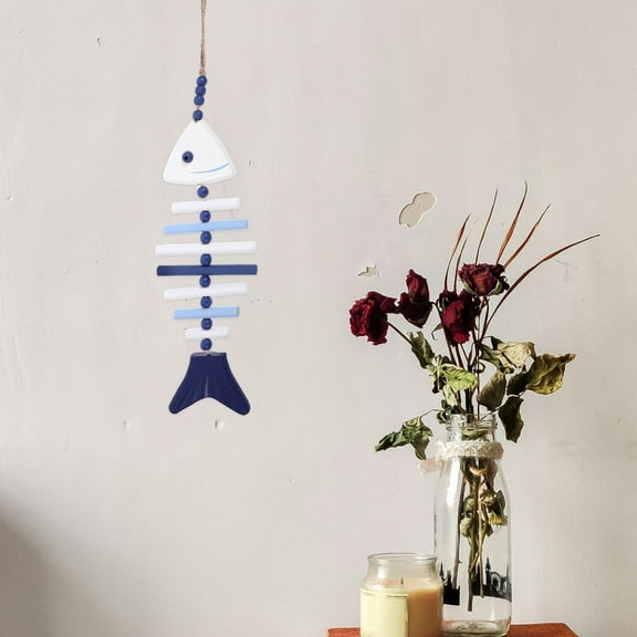 FRCOLOR Beach-Themed Fish Bone Wall Hanging - Mediterranean Style Wooden Fish Decor for Home and Bathroom - Nautical Wall Art and Coastal Room Decorations