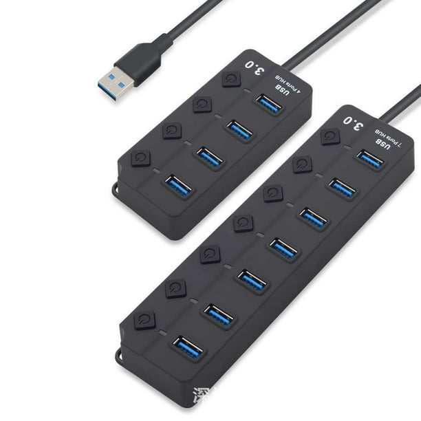 Hub USB Alimenté， Aluminium USB Hub 3.0 à 7 Ports Multiprise USB