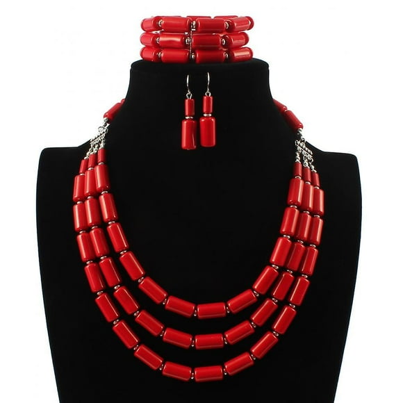 Handmade Multi Layer Beaded Necklace Earrings Bracelet Set Nigerian Wedding Indian Jewelry Set Bib Bead Necklace African Jewelry HRG