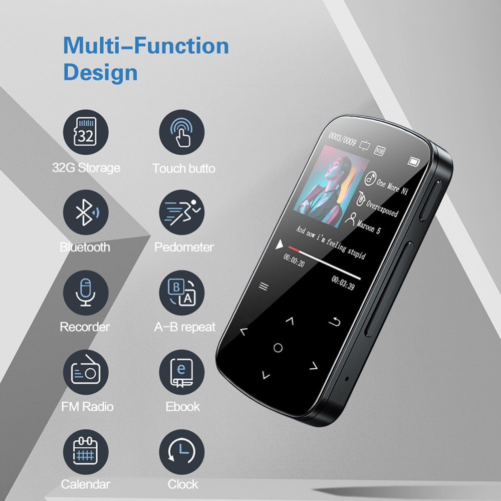 32GB Clip MP3 Player With Bluetooth, Mini Sports MP3 Player With Touch Screen, TF Card Slot