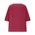 thumbnail image 5 of Olyvenn 3/4 Length Sleeve Cotton Linen Shirts Solid Color Round Neck Tunic Blouses Summer Leisure Dressy Tops with Pockets Wine XL, 5 of 7