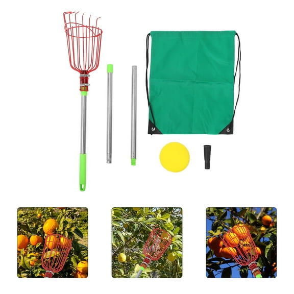 Raindrops Extendable Fruit Picker Pole with Basket for Easy Picking Stainless Steel Red Color Portable and Lightweight