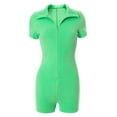 thumbnail image 6 of Qiylii Women Velvet Bodysuit,Lapel Neck Short Sleeve Zipper-Open Tight Jumpsuit, 6 of 9