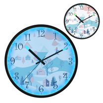 Voice Activated Clock with Glow Light 12 Inch Large Silent Wall Clock Battery Operated for Home Decor Cartoon Snow Scenery