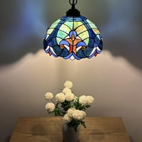 Tiffany Pendant Lights Fixture Green Blue Stained Glass LED Bulb Included for Dining Room Hotel Restaurant Cafe 12"W*12"D*60"H