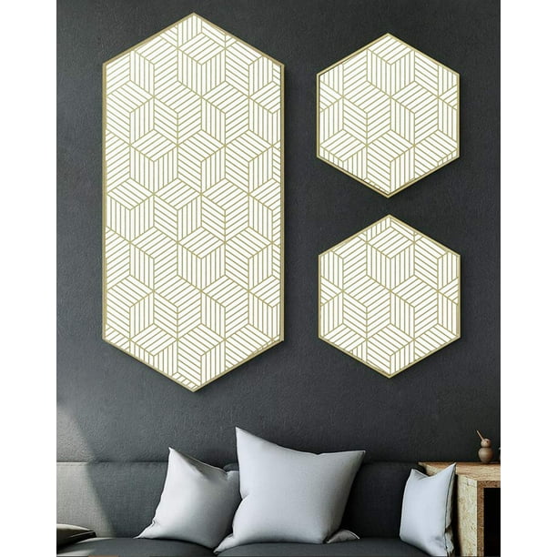 Cocowind White and Gold Geometry Stripped Hexagon Peel and Stick Wallpaper Gold Stripes Wallpaper White Contact Paper Removable Self Adhesive Vinyl Fi