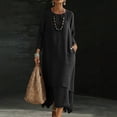 thumbnail image 6 of QUNYINEY Long Casual Summer Dresses for Women Long Sleeve A Line Black Dresses Flowy Crew Neck Loose Fit with Pockets Dresses, 6 of 8