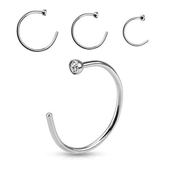 Clear Gemmed Top 316L Surgical Steel Nose Hoop Ring - 3 Sizes to Choose