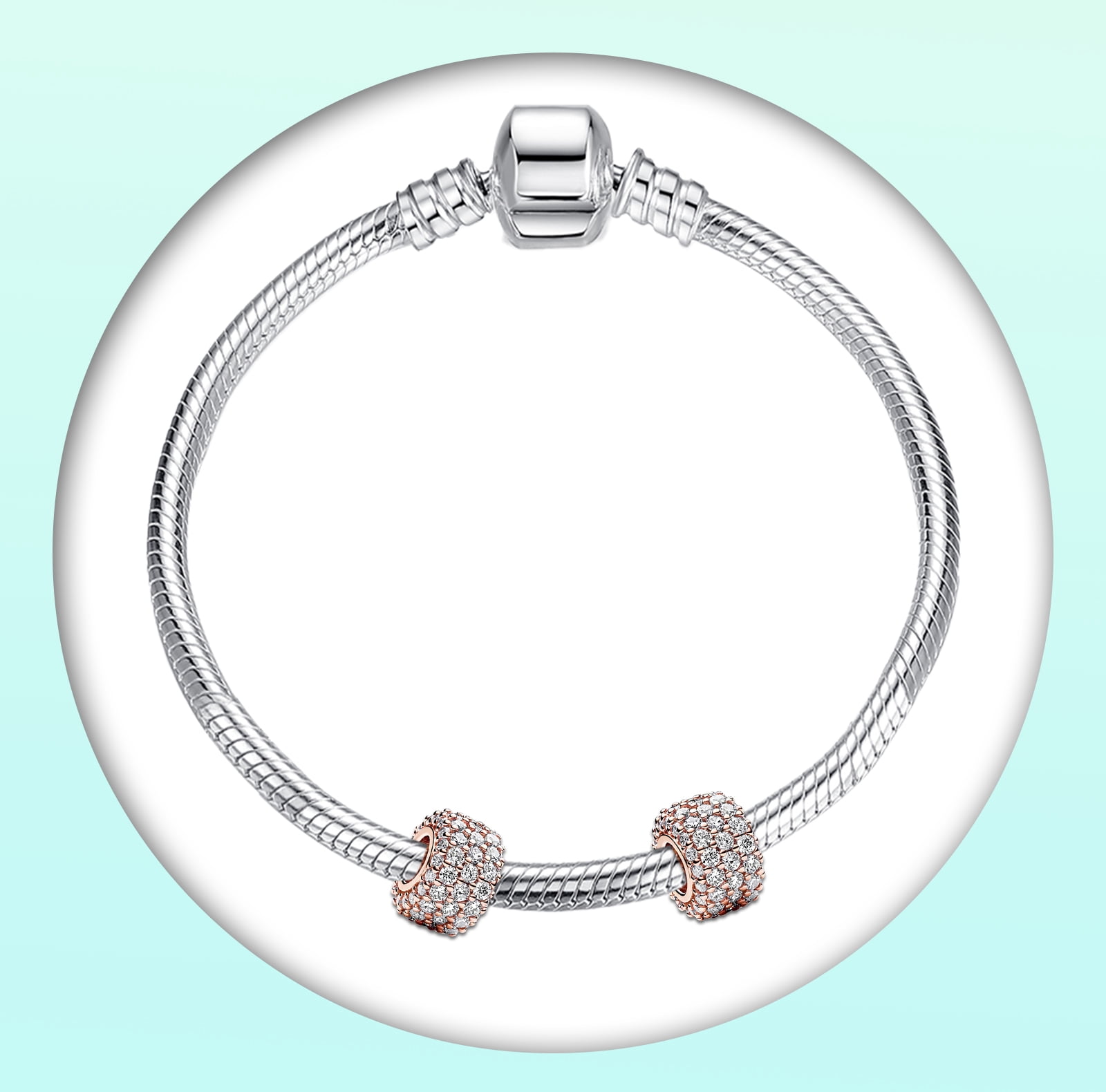 ROSIANNA 925 Sterling Silver Rosegold Clear Cubic Zirconia Bracelet Charms, 2 Pack