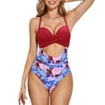 thumbnail image 1 of Cathalem Maillot de Bain une Pièce Noir pour Femmes Résistant au Chlore Col Carré Maillot de Bain une Pièce, Rouge m, 1 of 5