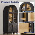 thumbnail image 6 of TOPCOMFY 75" Arched Cabinet with Glass Doors, Kitchen Storage Cabinet with Door, 5-Tier Arched Bookcase with Adjustable Shelves - Black&Natural, 6 of 8