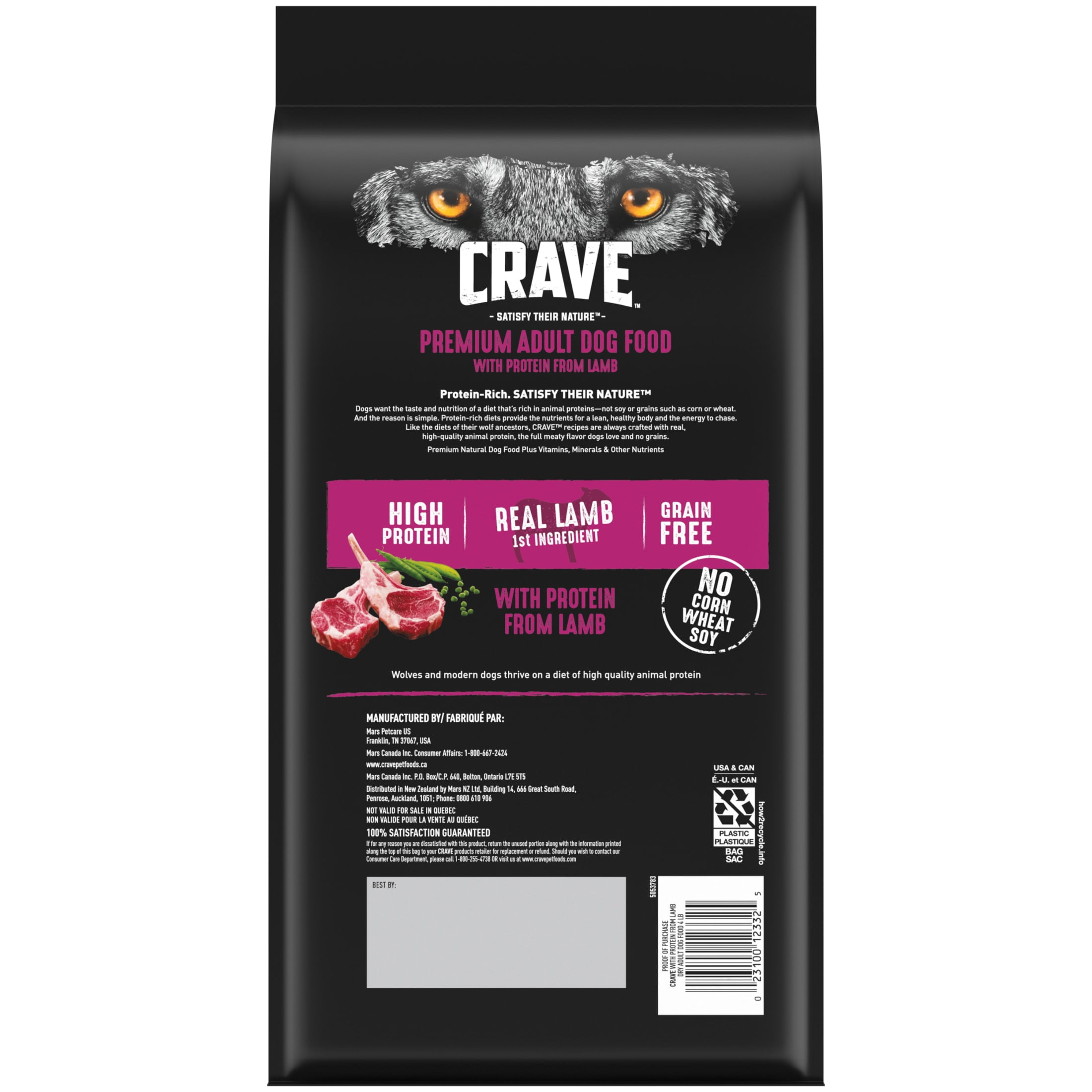 Crave Grain Free Adult Dry Dog Food With Protein From Lamb, 4 Lb. Bag
