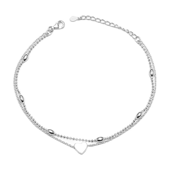 LeCalla 925 Sterling Silver Ball Chain Anklets With Heart Charm Hypoallergenic Jewelry Gifts for Women and Teen 10" Inch