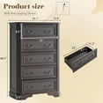 thumbnail image 2 of Farmhouse 48" Tall 5 Drawers Dresser for Bedroom, Wood Rustic Chest of Drawers, Closet Storage Dressers Organizer, Living Room, Hallway, Dark Brown, 2 of 6