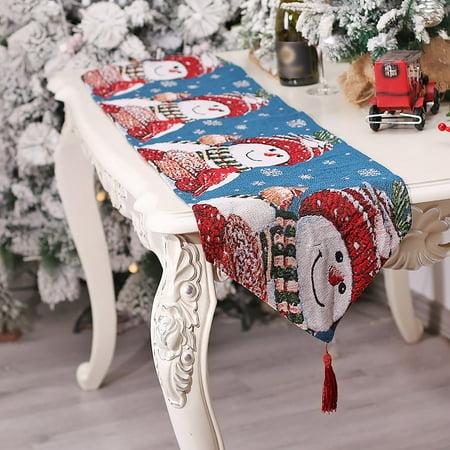 

NIUREDLTD Home Decoration Christmas Knitted Table Runner Santa Snowman Tablecloth Table Decoration Insulation Mat