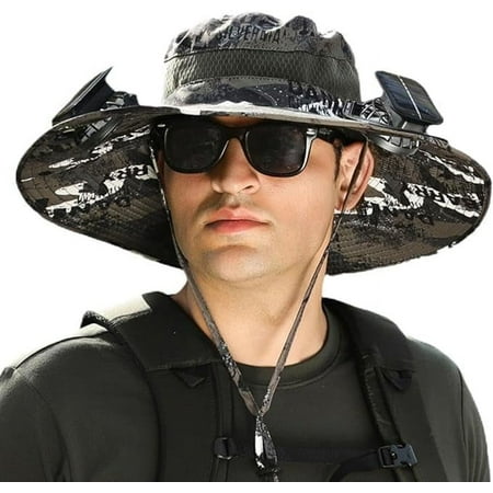 Solar Powered Fan Hat with 2 Removable Fans Wide Brim Sun Hat for Men Women Outdoor Fishing Hiking Gardening USB Solar Charging