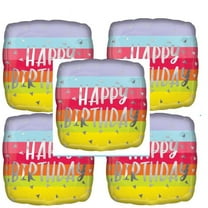 5 PACK 17" Bright and Bold Birthday Square Foil Balloon