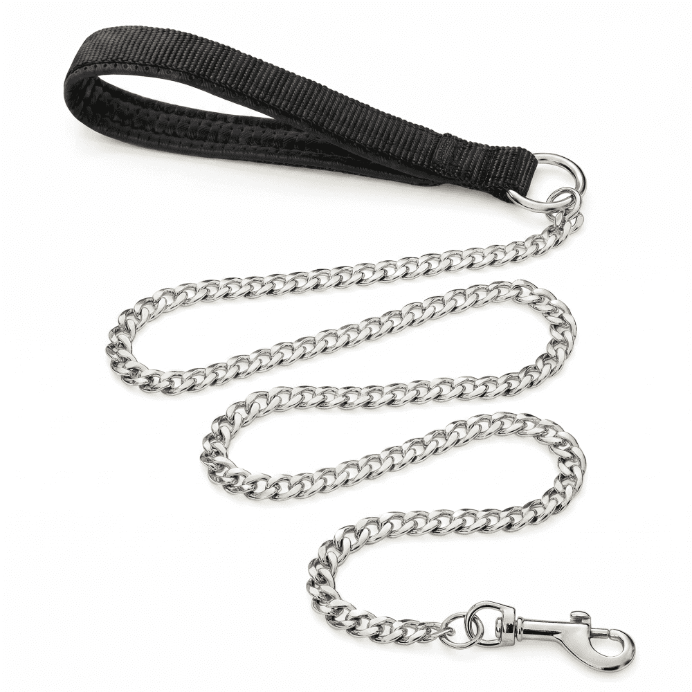 Metal Dog Leash Heavy Duty Chew Proof Chain with Soft Padded Handle for Large & Medium Dogs 6 FT x 3 mm Fits 30-120 lbs Dogs