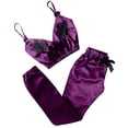 thumbnail image 2 of Woman Nightgown Clearance Women V-Neck Eyelash Lace Stain Camisole Pajamas Bowknot Pants Set, 2 of 5