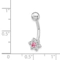 thumbnail image 3 of 10k White Gold Cubic Zirconia Cz Flower Pink Center Belly Button Rings Screw Navel Bars Body Piercing Naval, 3 of 7