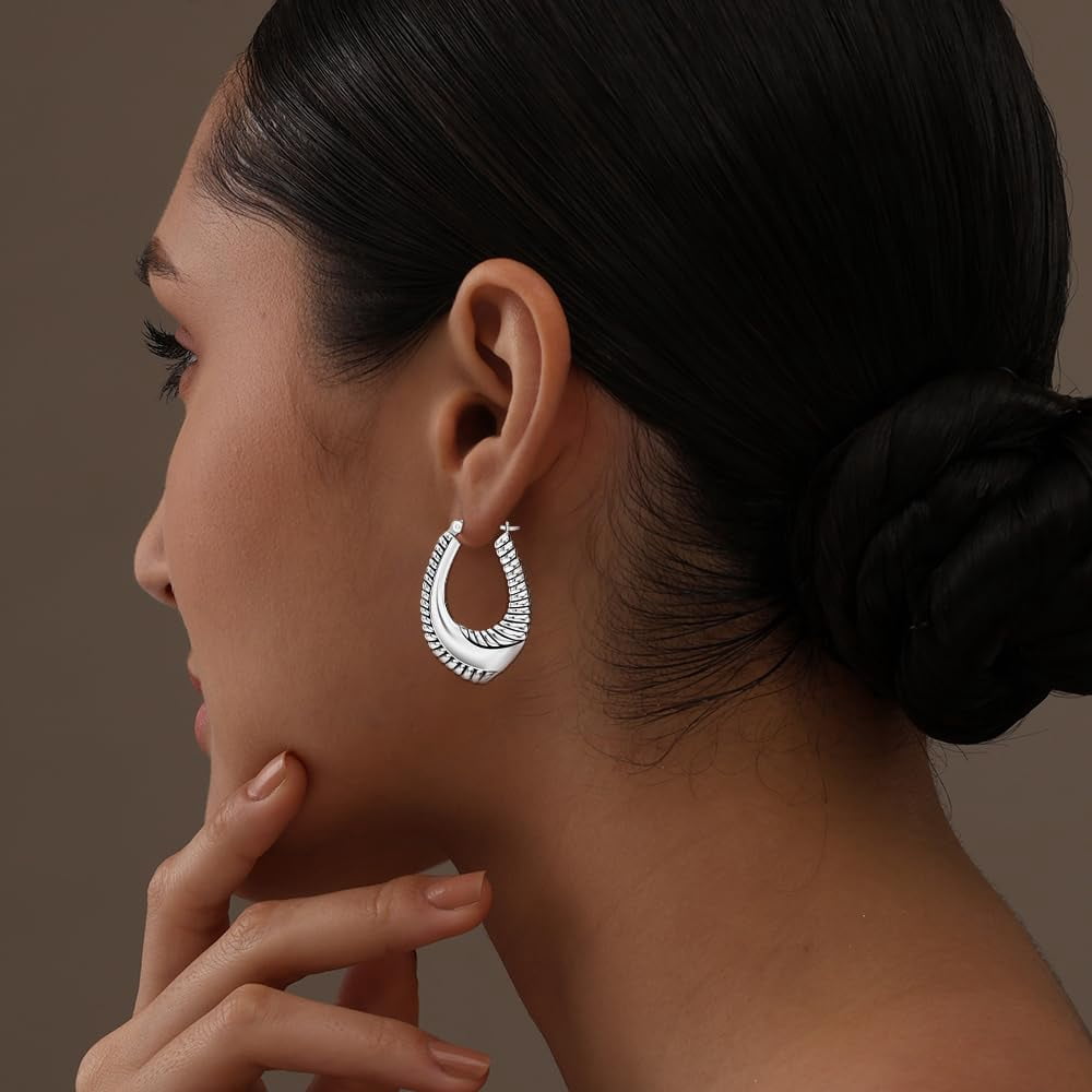 LeCalla 925 Sterling Silver Light-Weight Classic Shrimp Hoop Earrings Jewelry for Women and Teen 34MM