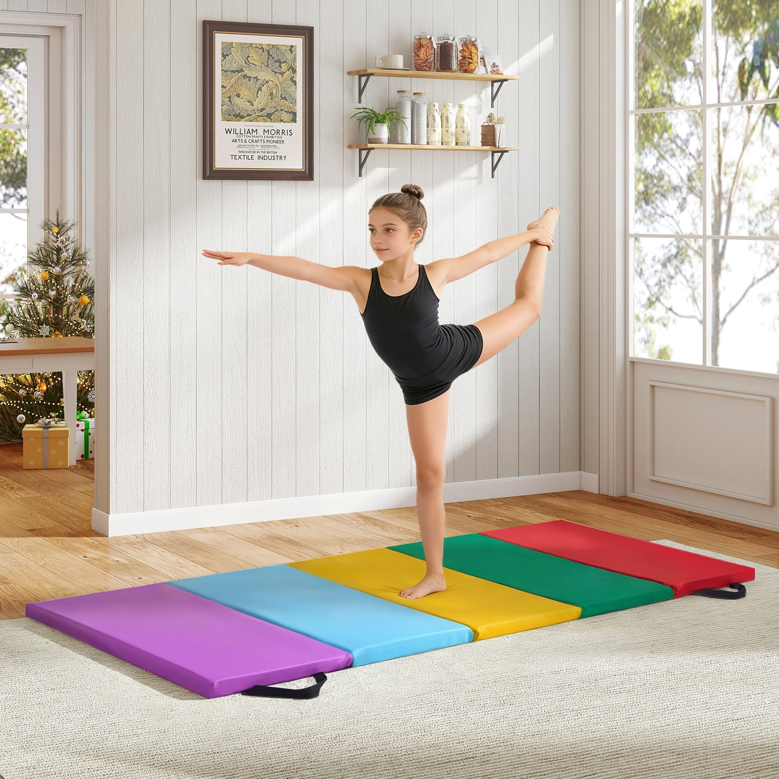 5-Panel Thick 1.6" Folding Gymnastics Gym Exercise Mat Tumbling Mat for Kids for Yoga, Pilates, Stretching