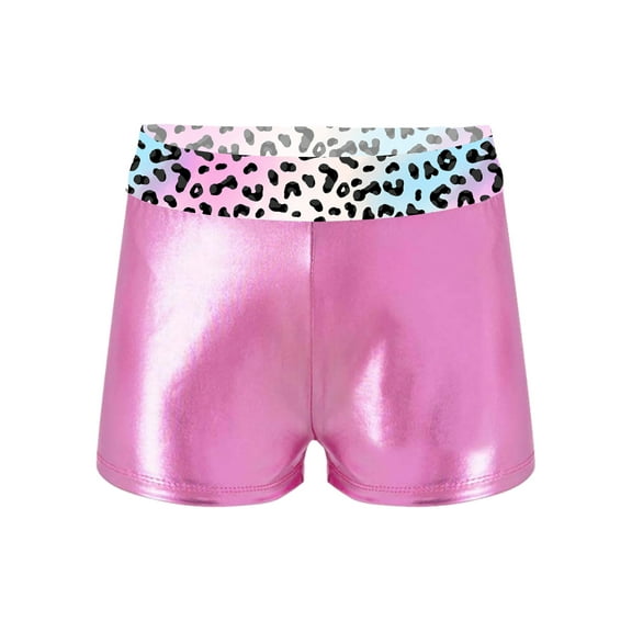 Zaldita Kids Girls Shiny Metallic Ballet Dance Shorts Gym Workout Bottom Gymnastics Shorts Pink Leopard 6