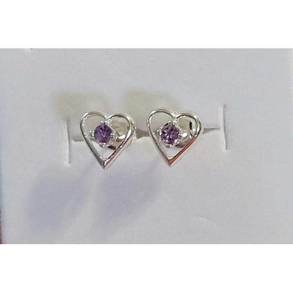 Natural Amethyst Heart Sterling Silver Earrings NAHSSE2