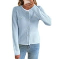 thumbnail image 2 of V-Neck Long Sleeves Cardigan Sweaters for Women Fall Winter Chunky Cropped Button Down Knit Sweater Jackets Blue M, 2 of 8